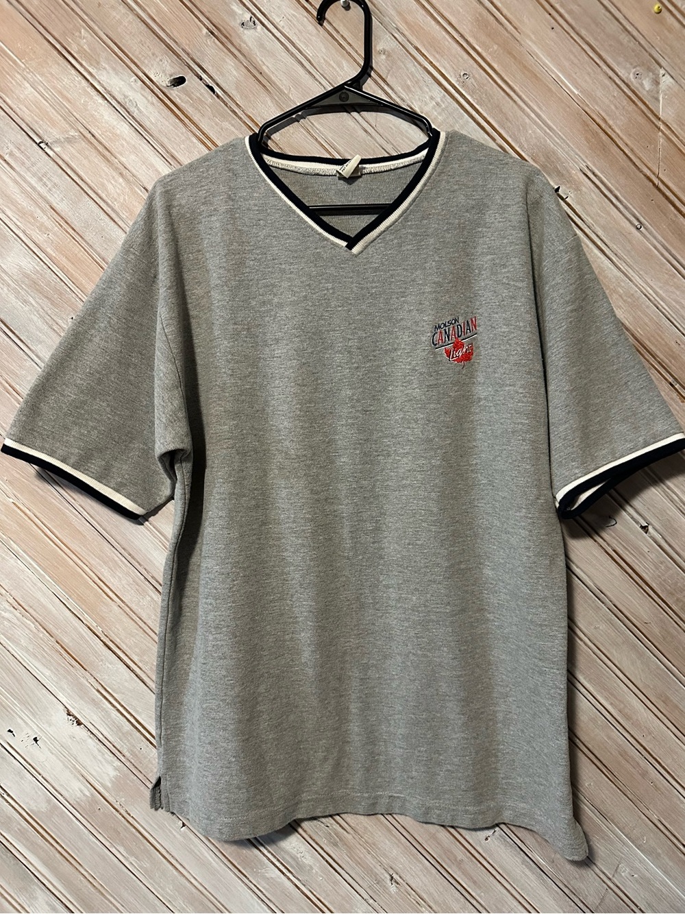Molson Canadian Light Vintage Gray V-Neck Short Sleeve Tee Contrast Trim